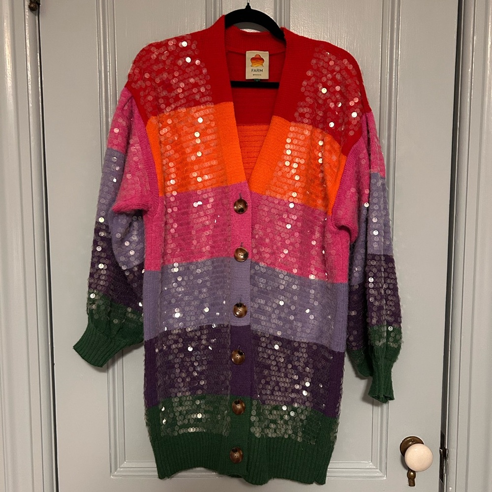 SOLD // FARM Rio rainbow Multicolor Sequin Cardigan